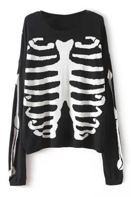 Romwe Romwe Skeleton Knitted Black Jumper