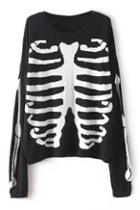 Romwe Romwe Skeleton Knitted Black Jumper