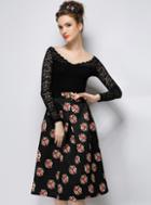 Romwe High Waist Floral Print Skirt
