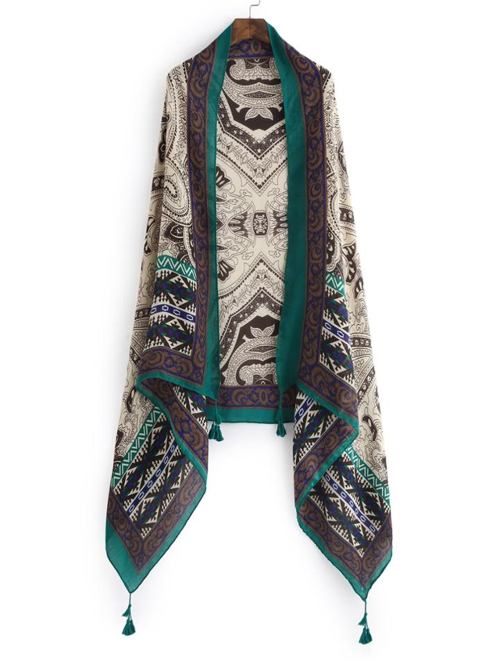 Romwe Aboriginal Print Tassel Detail Scarf