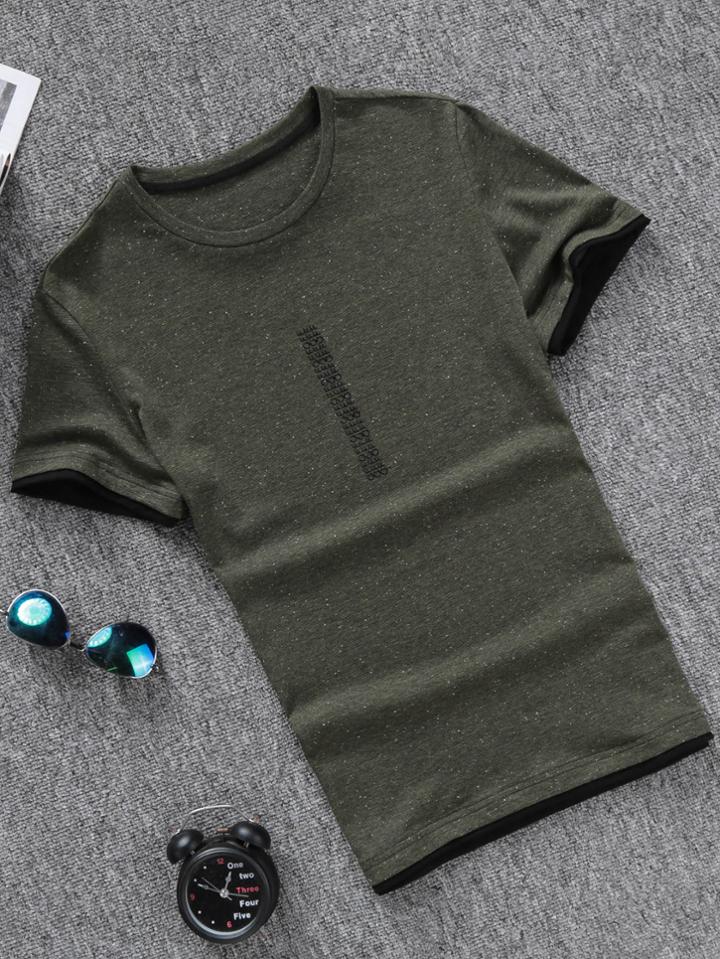 Romwe Men Letter Print Ringer Tee