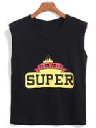 Romwe Letter Print Slim Tank Top
