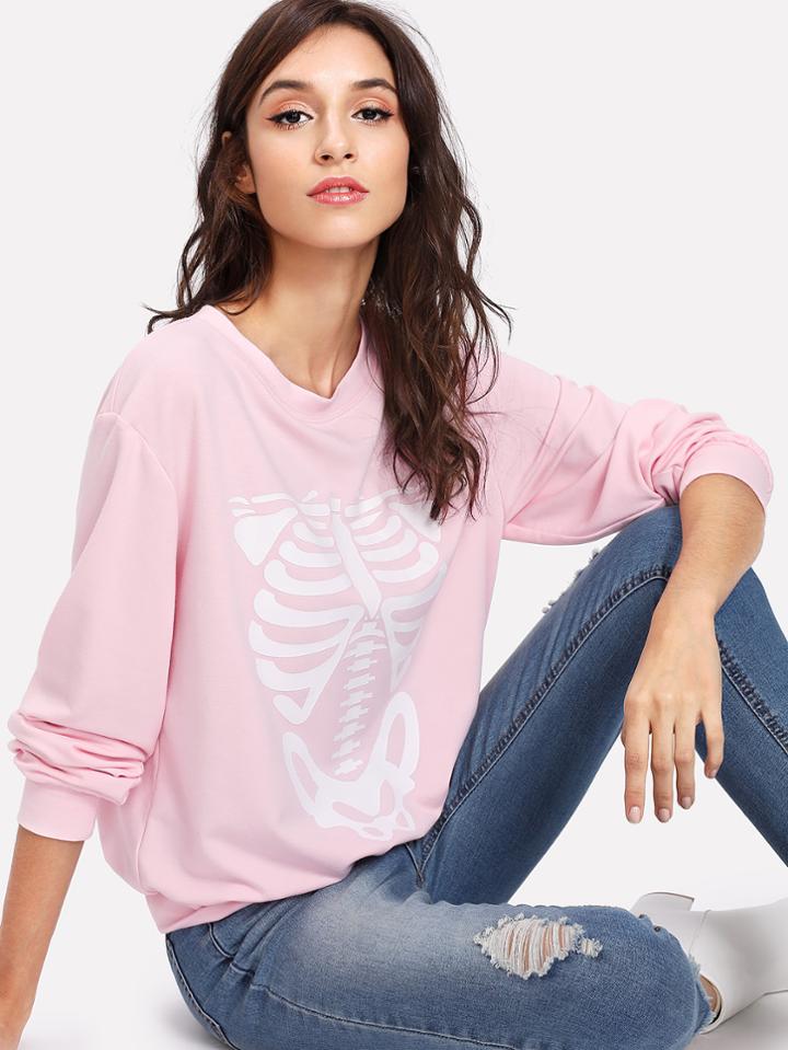 Romwe Skeleton Print Pullover