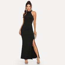 Romwe Split Solid Halter Dress