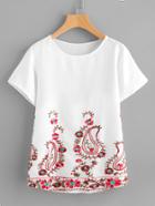 Romwe Paisley Embroidery Short Sleeve Top