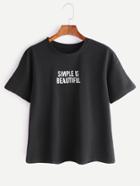 Romwe Black Letter Print Casual T-shirt