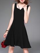Romwe Black Strap Backless A-line Dress