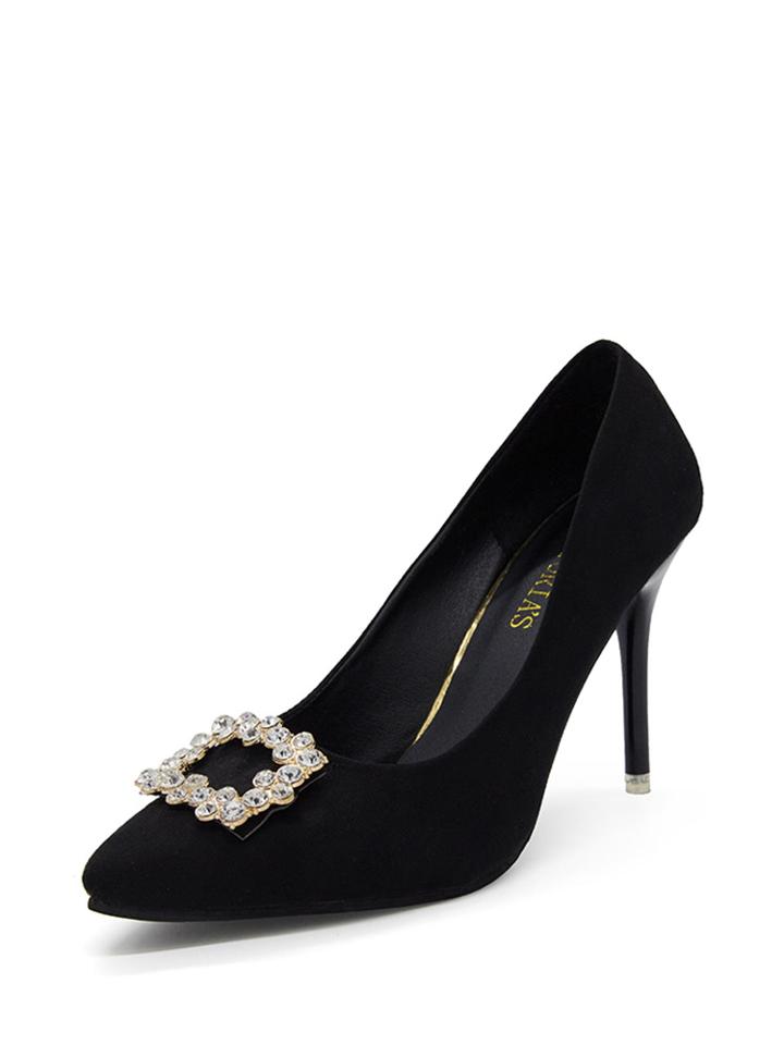 Romwe Rhinestone Decorated Pointed Toe Heels