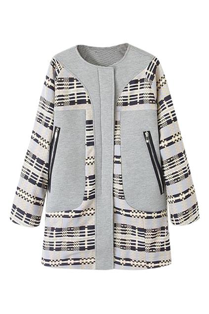 Romwe Plaid Panel Zippered Loose Coat