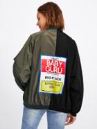 Romwe Two Tone Patch Back Oversized Bomber Jacket