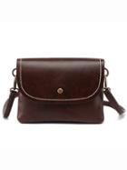 Romwe Faux Leather Snap Button Closure Flap Bag - Dark Brown