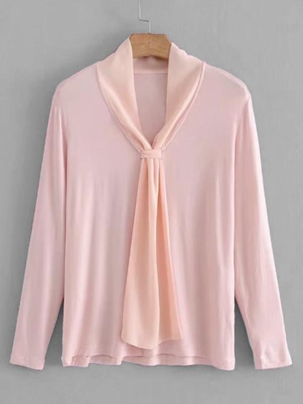 Romwe Tie Neck Full Sleeve Top