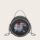 Romwe Quilted Detail Elephant Patch Chain Bag