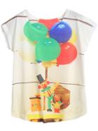 Romwe Bear Balloon Print White T-shirt