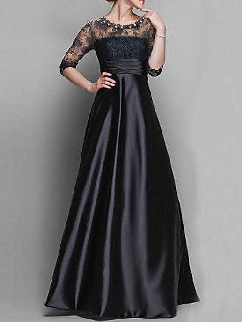 Romwe Lace Insert Maxi Evening Dress With Beaded