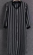 Romwe With Buttons Vertical Striped Coat