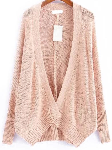 Romwe Bat Sleeve Pink Cardigan