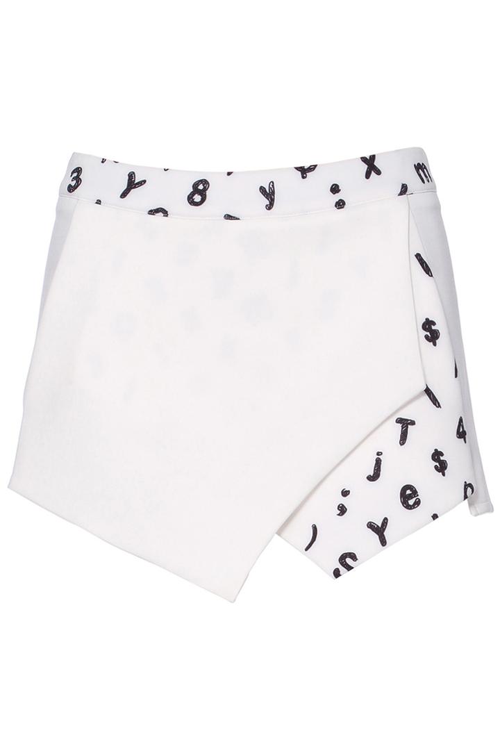 Romwe Romwe Graffiti Letter Print Asymmetric White Shorts