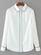 Romwe White Contrast Binding Single Breasted Blouse