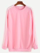 Romwe Pink Striped Raglan Sleeve Sweatshirt