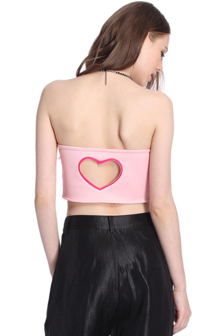Romwe Romwe Heart-shaped Cutout Pink Bandeau