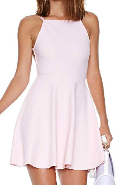 Romwe Romwe Backless High Waist Sheer Pink Dress