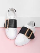 Romwe Contrast Buckle Decorated Pu Sneaker