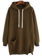 Romwe Hoooded Drawstring Split Sweatshirt Dress With Pocket