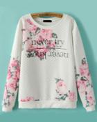 Romwe White Floral Cotton Sweatshirt