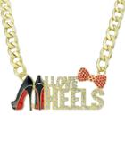 Romwe Gold Diamond Shoes Bow Necklace