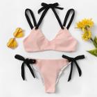 Romwe Halter Top With Tie Side Bikini Set
