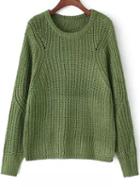 Romwe Round Neck Chunky Knit Dark Green Sweater