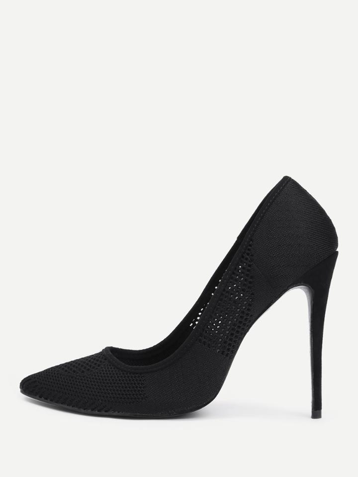 Romwe Knit Design Pointed Toe Stiletto Pumps