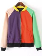 Romwe Color-block Zipper Edge Pockets Jacket