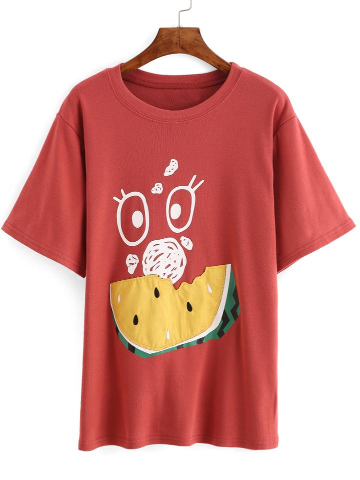 Romwe Watermelon Patch Print T-shirt