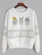 Romwe White Contrast Plant Print Sweatshirt
