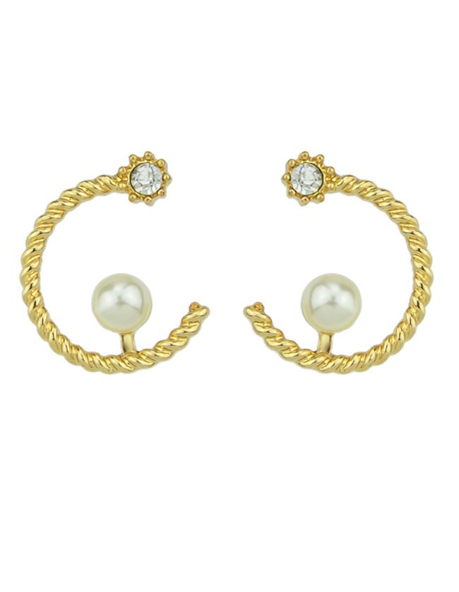 Romwe Alloy Gold Plated Rhinestone Moon Stud Earrings For Women