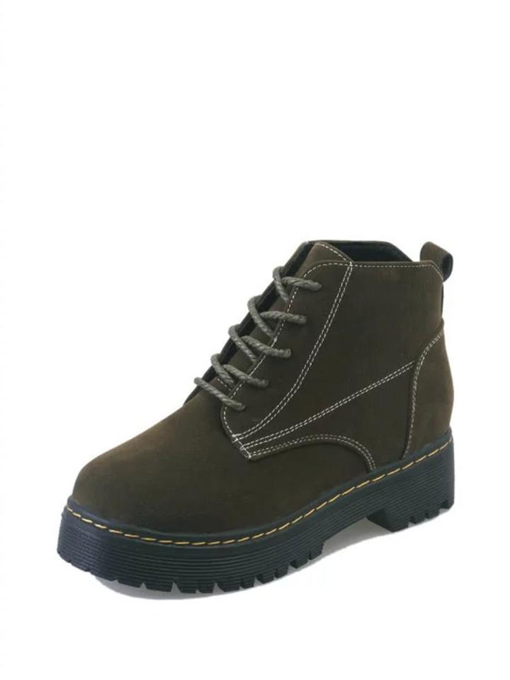 Romwe Suede Lace Up Ankle Boots