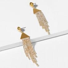 Romwe Triangle Rhinestone Tassel Drop Earrings