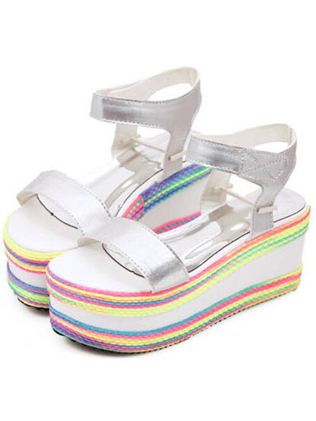Romwe Silver Single Strap Pu Heavy-bottomed Sandals