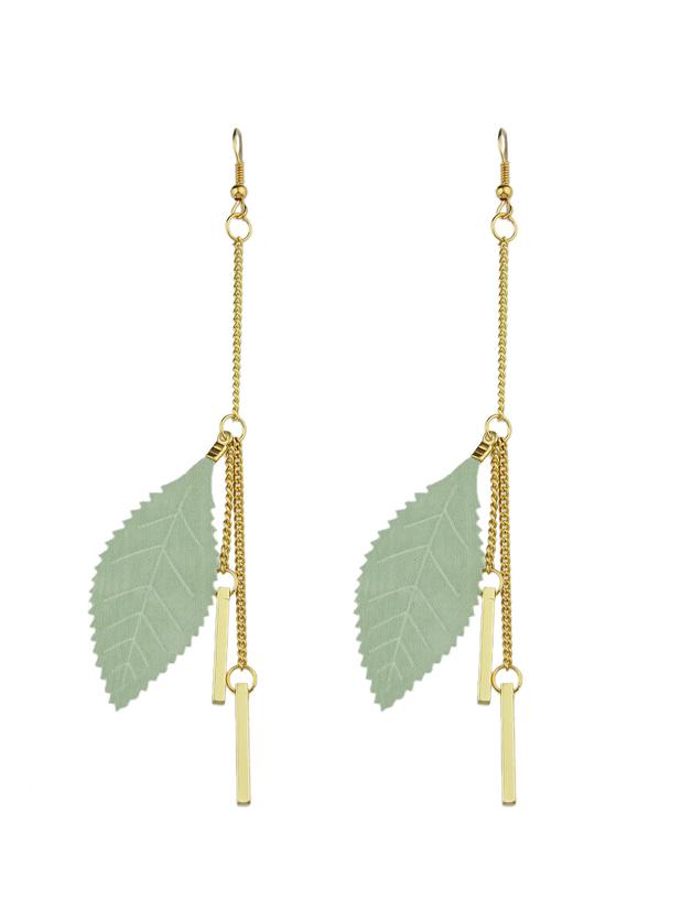 Romwe Green  Color Feather Spike Pendant Long Earrings