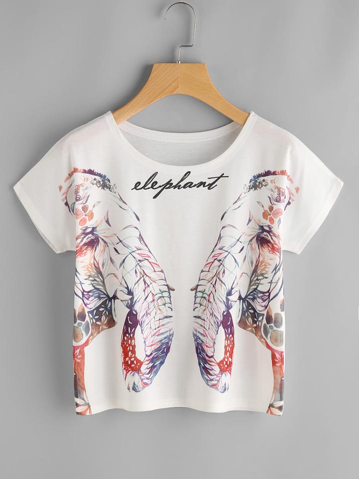 Romwe Elephant Print Tee
