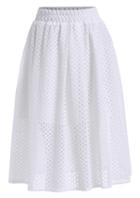 Romwe Elastic Waist Hollow Pleated White Skirt