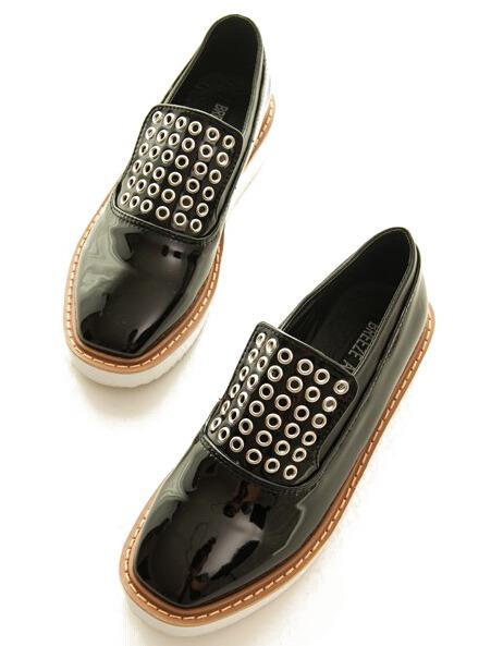 Romwe Black Square Toe Buttonhole Flats