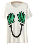 Romwe Beige Short Sleeve Palms Smiling Face Print T-shirt