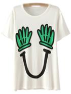 Romwe Beige Short Sleeve Palms Smiling Face Print T-shirt