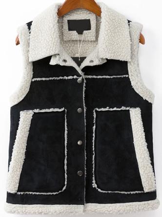 Romwe Lapel Pockets Single Breasted Black Vest