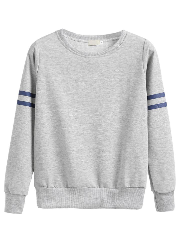 Romwe Light Grey Varsity Striped Sweatshirt