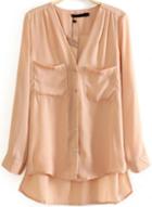 Romwe V Neck Pockets Dipped Hem Apricot Blouse