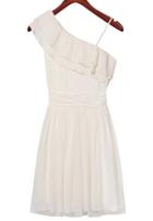Romwe Oblique Shoulder Ruffle Pleated Dress